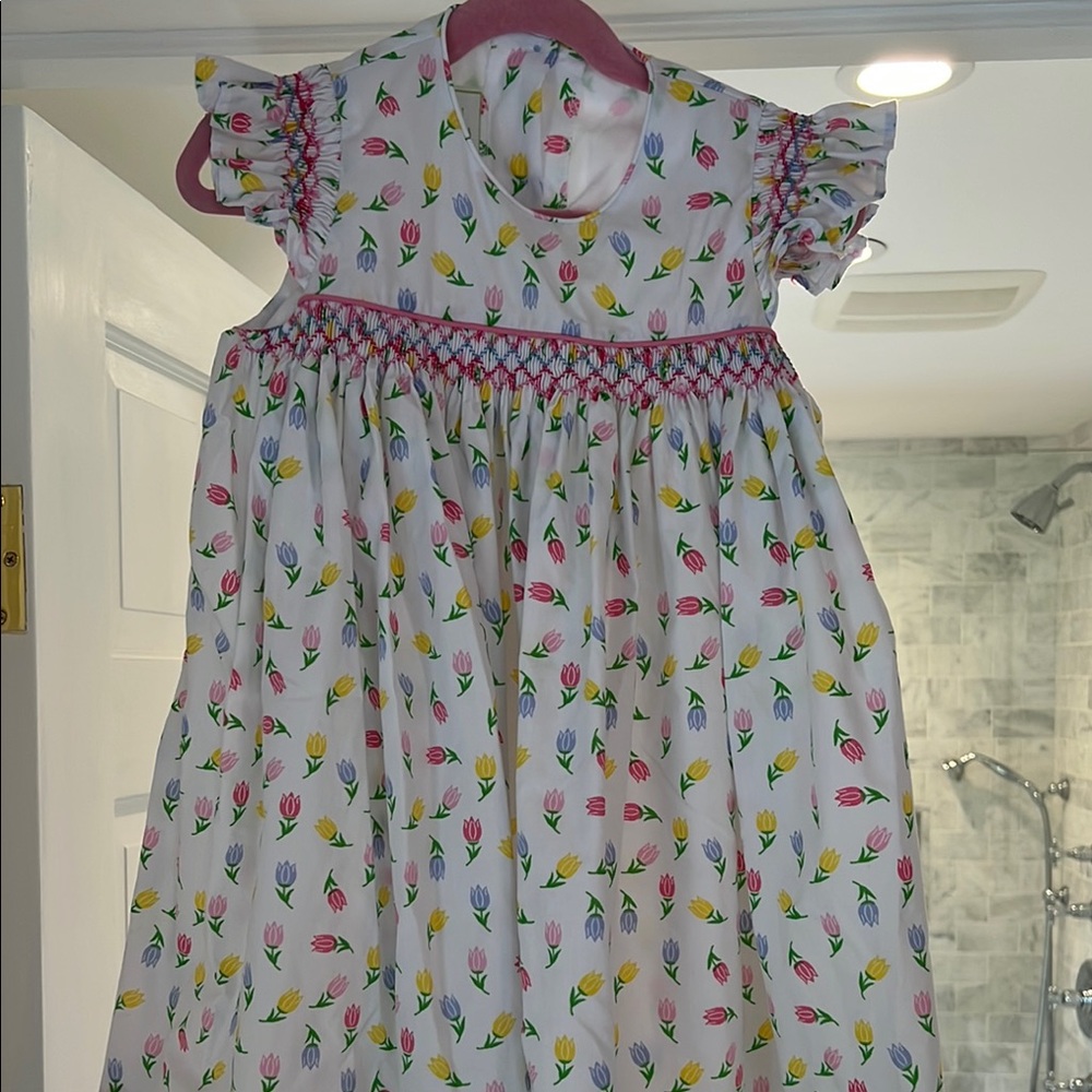 Colorful Tulip Girls Dress with Smocked Sleeves